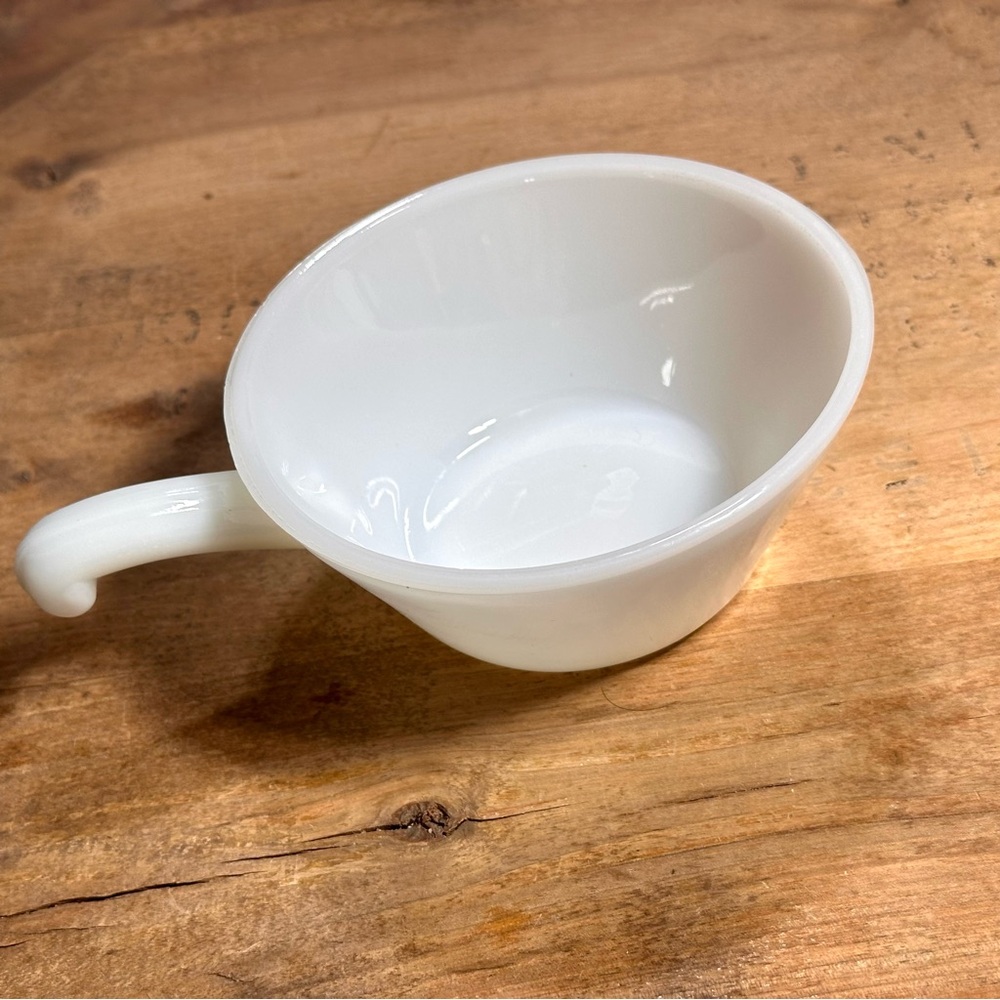 Vintage Anchor Hocking Milk Glass Handled Bowl Cottagecore Mid Century